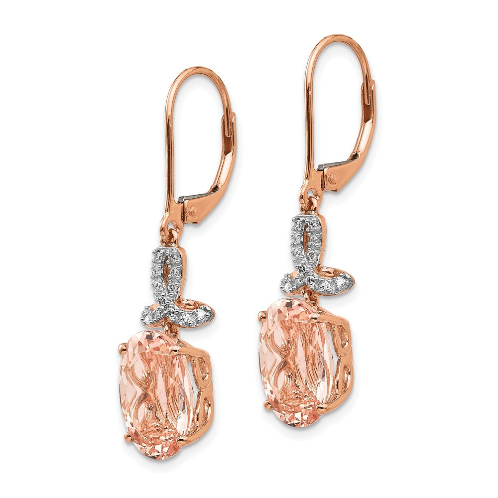 14K Roségold Echt Diamant und Morganit Oval Brisur Ohrhänger