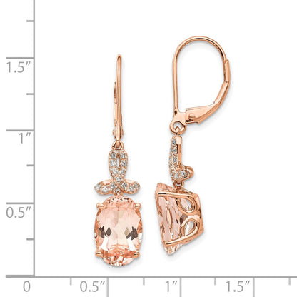 14K Roségold Echt Diamant und Morganit Oval Brisur Ohrhänger