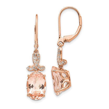 14K Roségold Echt Diamant und Morganit Oval Brisur Ohrhänger