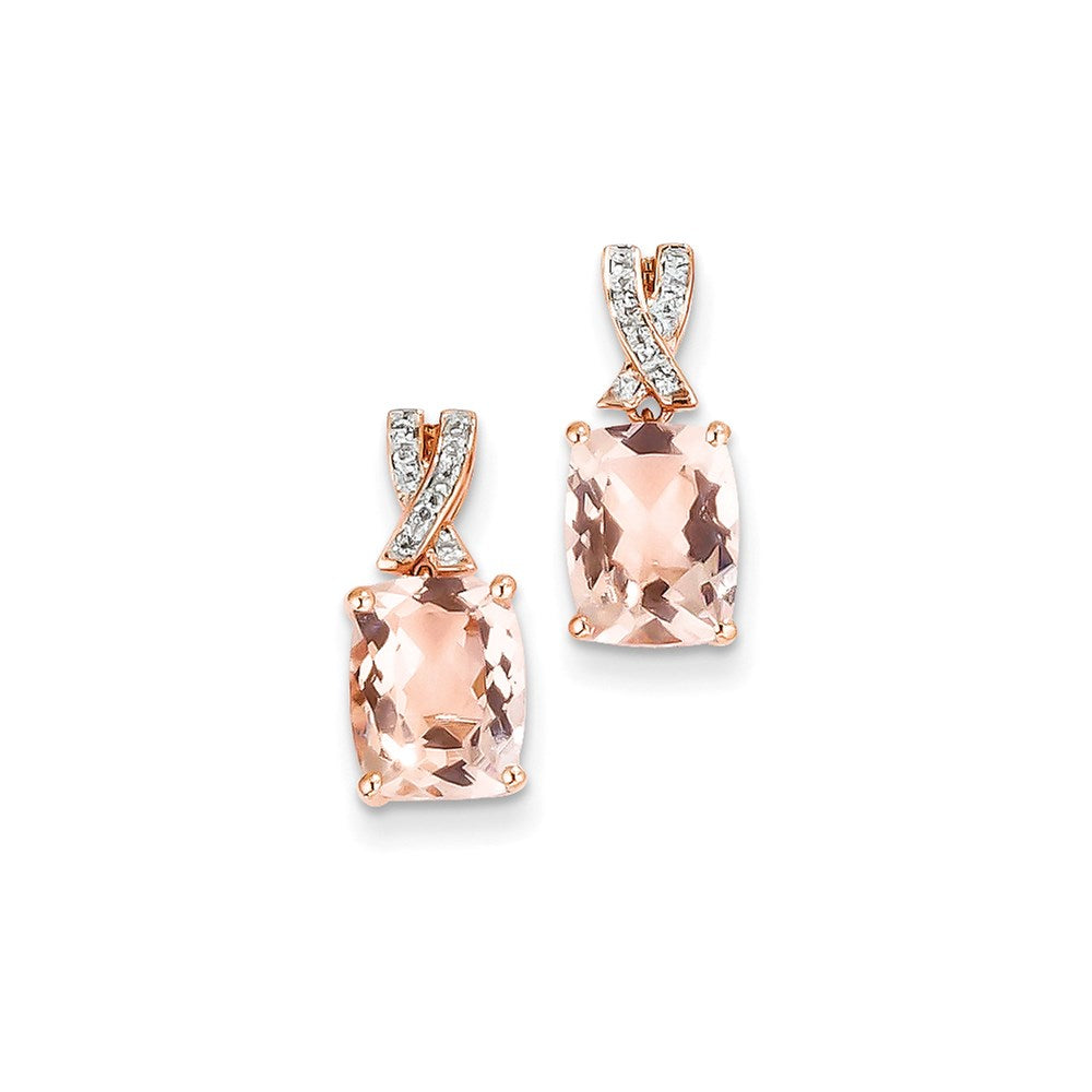 14K Roségold Diamant und Morganit Rechteck Stecker Ohrhänger