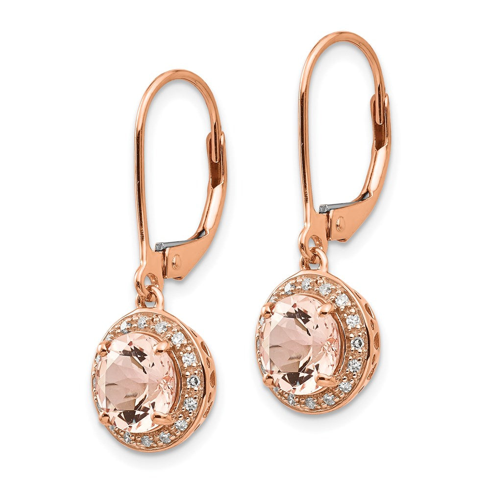 14K Roségold Echt Diamant und Morganit Rund Brisur Ohrhänger