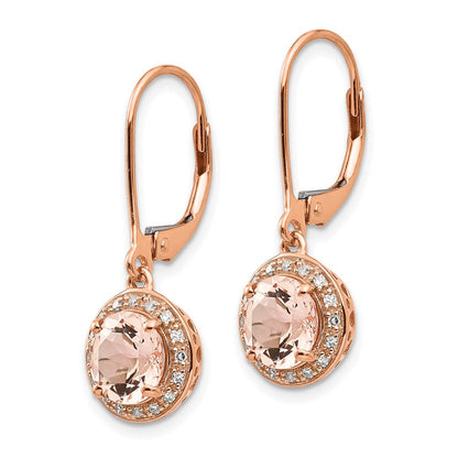 14K Roségold Echt Diamant und Morganit Rund Brisur Ohrhänger