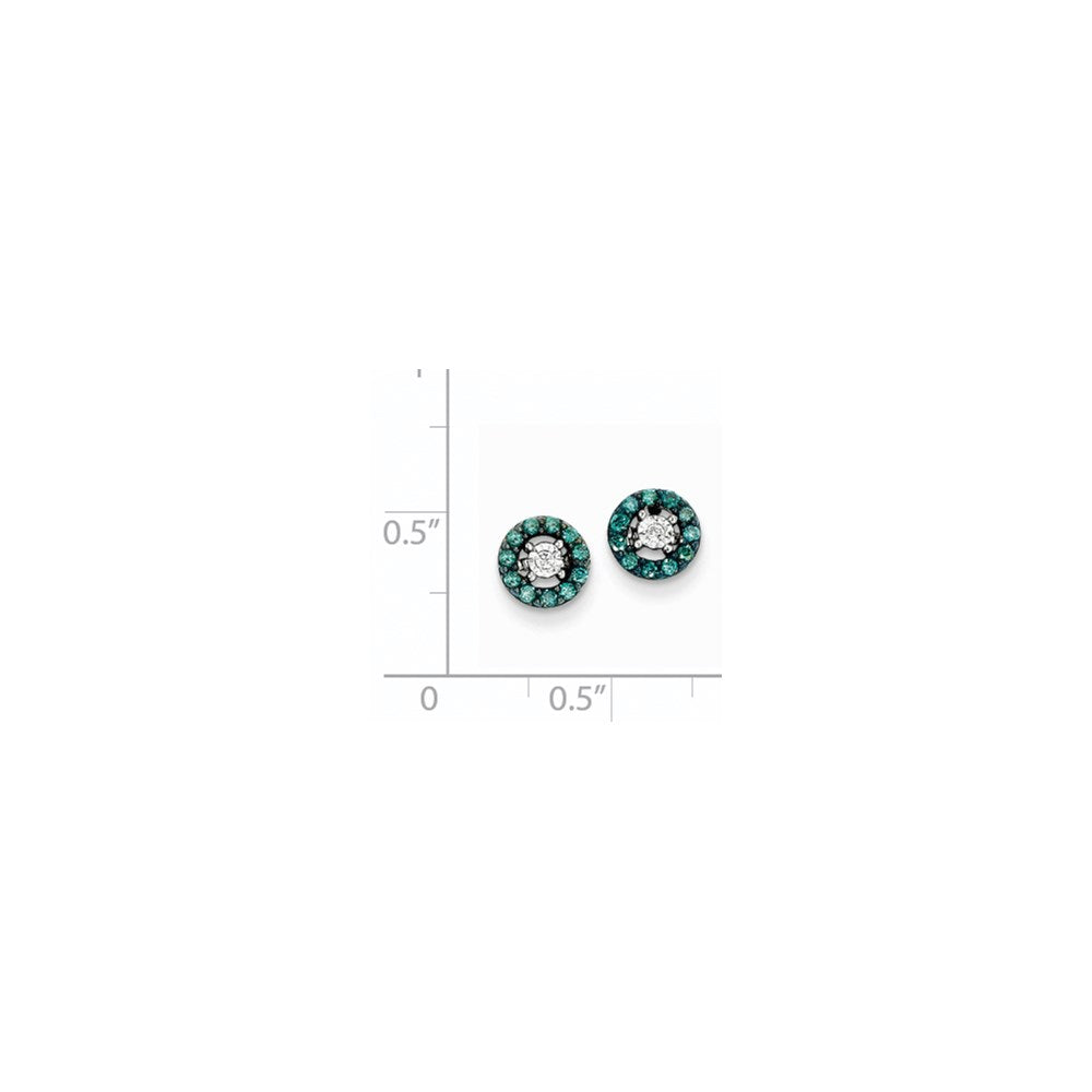 14K Weißgold Ohrstecker mit blauen und weißen echten Diamanten
