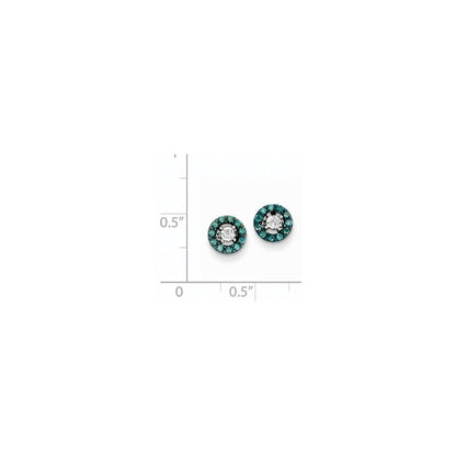 14K Weißgold Ohrstecker mit blauen und weißen echten Diamanten