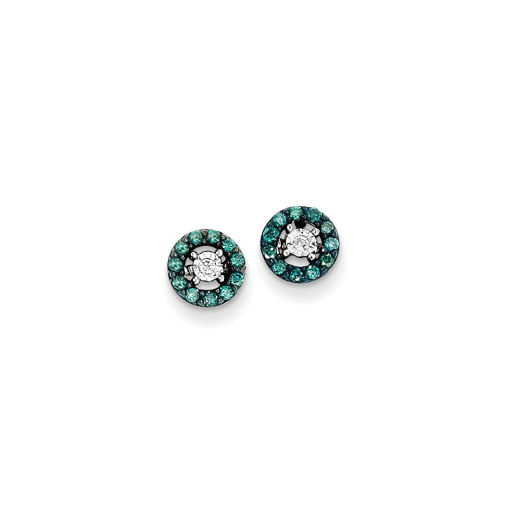 14K Weißgold Ohrstecker mit blauen und weißen echten Diamanten