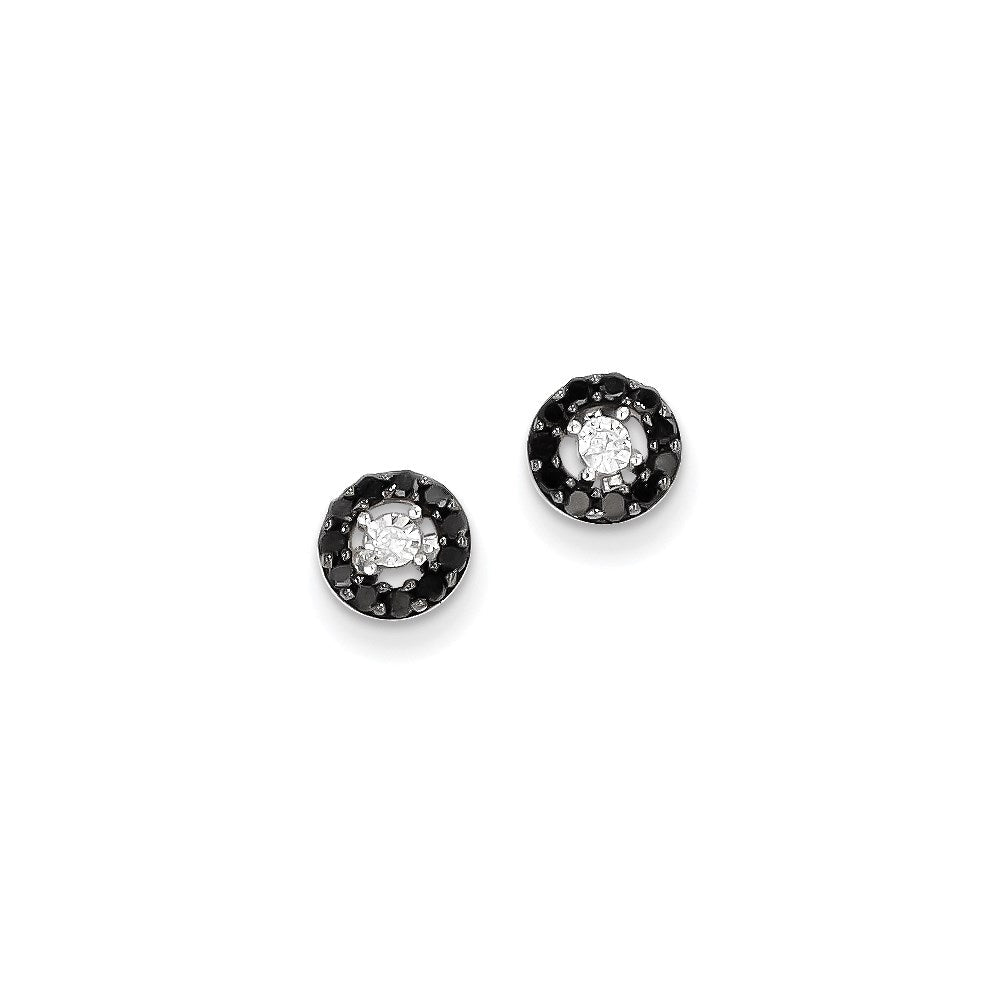 14K Weißgold mit schwarzen und weißen echten Diamant-Ohrsteckern