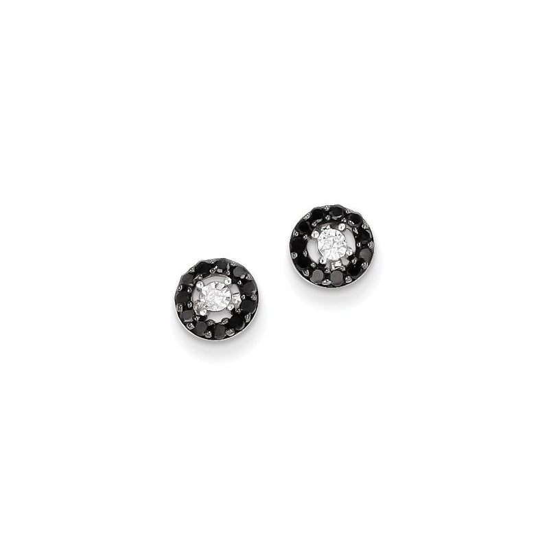 14K Weißgold mit schwarzen und weißen echten Diamant-Ohrsteckern