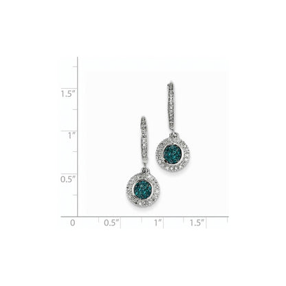 14K Weißgold mit blauen und weißen echten Diamanten-Ohrringen mit Klappbrisur