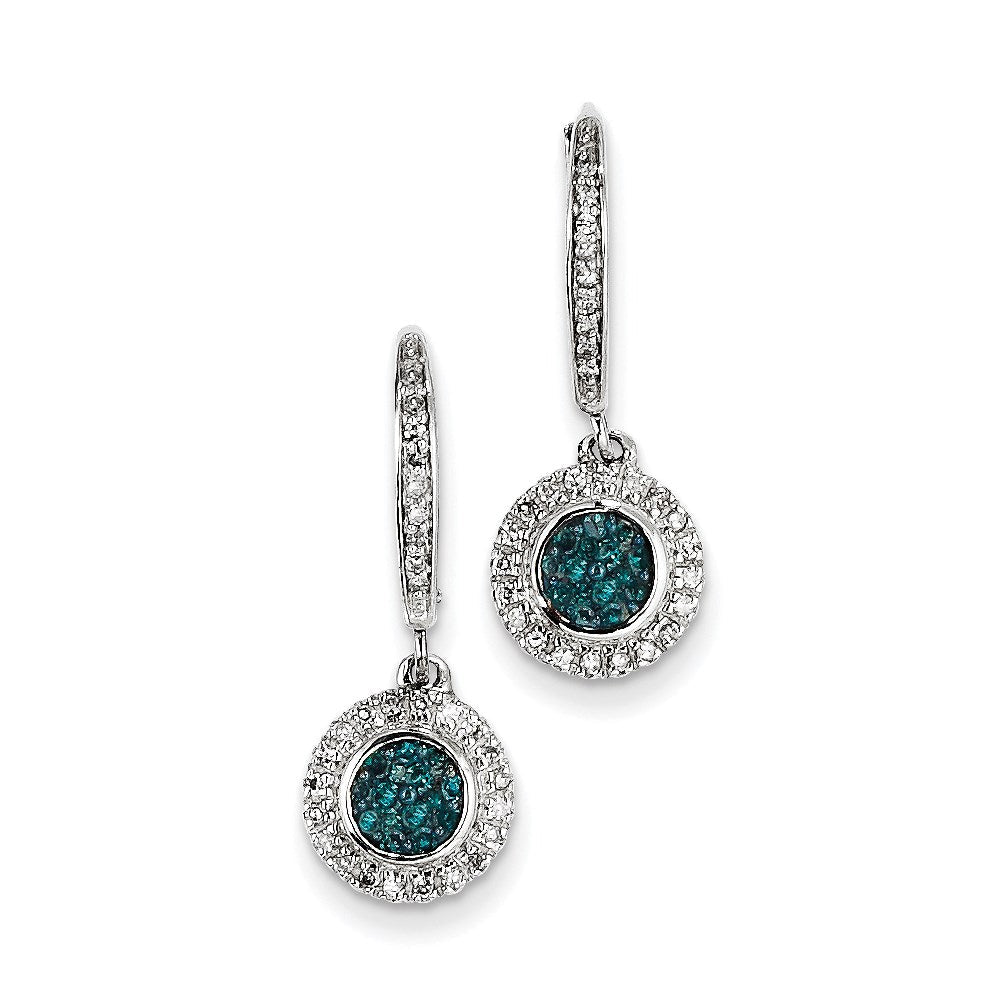 14K Weißgold mit blauen und weißen echten Diamanten-Ohrringen mit Klappbrisur