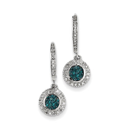 14K Weißgold mit blauen und weißen echten Diamanten-Ohrringen mit Klappbrisur
