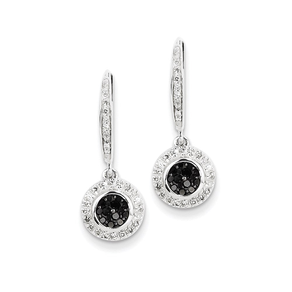 14K Weißgold mit schwarzen und weißen echten Diamant-Ohrringen mit Kastenverschluss