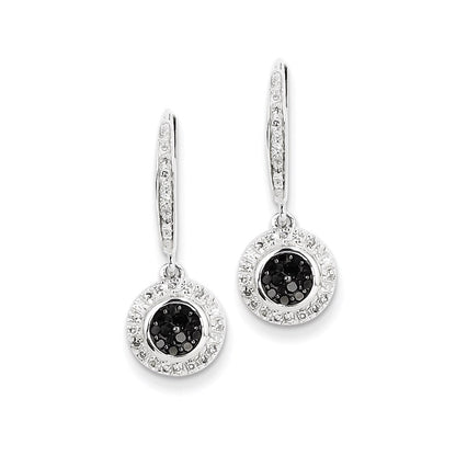 14K Weißgold mit schwarzen und weißen echten Diamant-Ohrringen mit Kastenverschluss