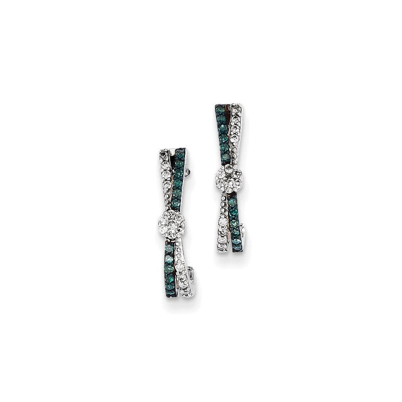 14K Weißgold mit blauen und weißen echten Diamanten J-Creolen mit Steckerverschluss