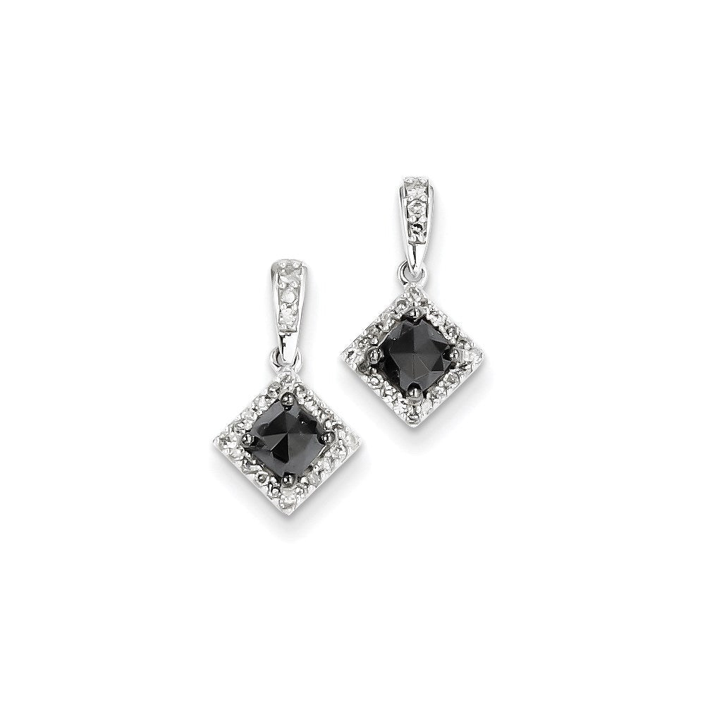 14K Weißgold Ohrhänger mit schwarzen und weißen echten Diamanten am Stecker