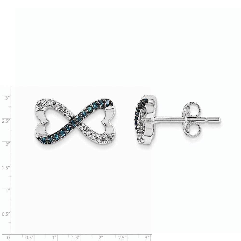 14K Weißgold Infinity-Herz-Ohrstecker mit blauen und weißen echten Diamanten