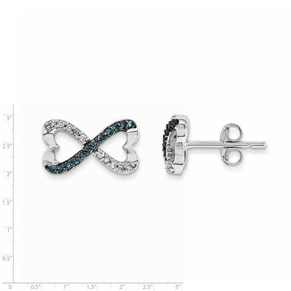 14K Weißgold Infinity-Herz-Ohrstecker mit blauen und weißen echten Diamanten