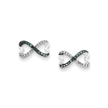 14K Weißgold Infinity-Herz-Ohrstecker mit blauen und weißen echten Diamanten