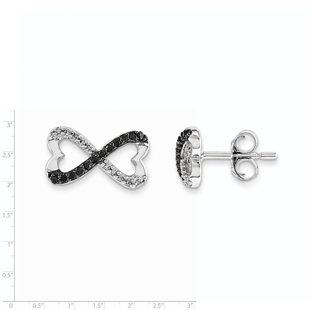 14K Weißgold Ohrstecker mit schwarzen und weißen echten Diamanten, Unendlichkeitsherz-Design