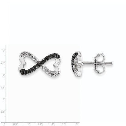 14K Weißgold Ohrstecker mit schwarzen und weißen echten Diamanten, Unendlichkeitsherz-Design