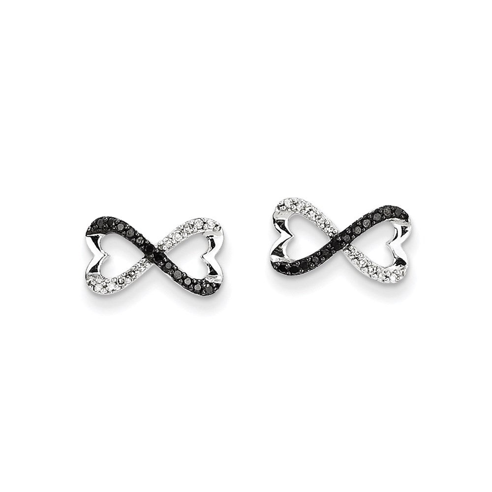 14K Weißgold Ohrstecker mit schwarzen und weißen echten Diamanten, Unendlichkeitsherz-Design