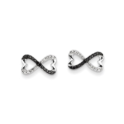 14K Weißgold Ohrstecker mit schwarzen und weißen echten Diamanten, Unendlichkeitsherz-Design