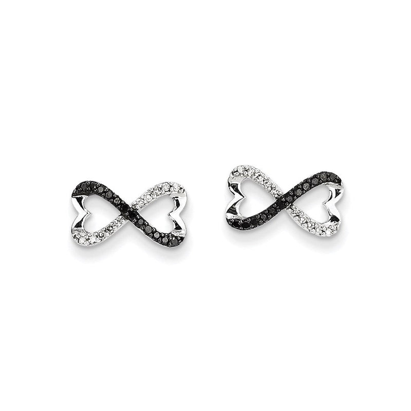 14K Weißgold Ohrstecker mit schwarzen und weißen echten Diamanten, Unendlichkeitsherz-Design