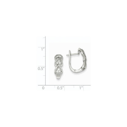 14K Weißgold Creolen mit Herzmuster und echten Diamanten, Klappscharnier