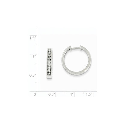 14K Weißgold Creolen mit echten Diamanten, klein, mit Klappscharnier