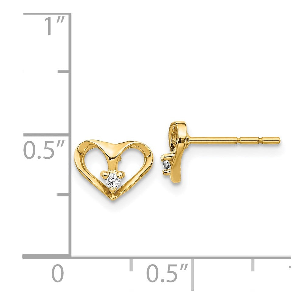 14K Gelbgold AA Echte Diamant-Herz-Ohrstecker