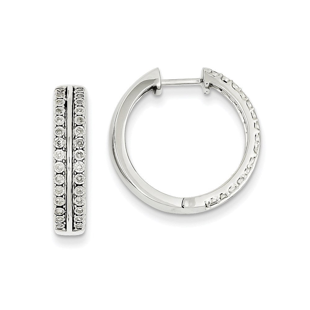 14K Weißgold Diamant-Creolen mit doppelter Reihe und Scharnier