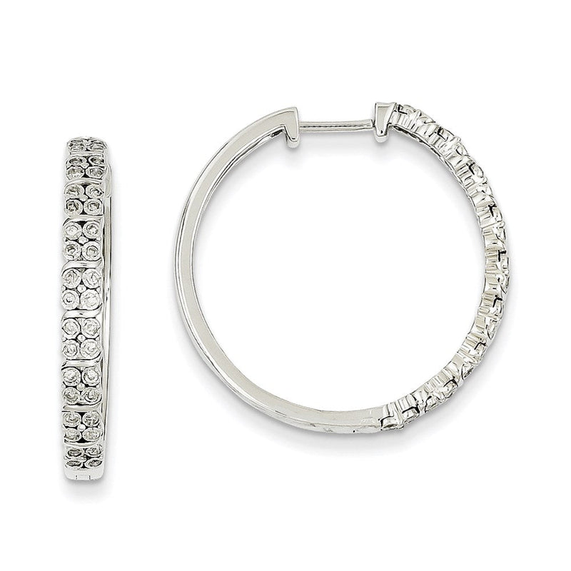 14K Weißgold Creolen mit echten Diamanten und Klappscharnier