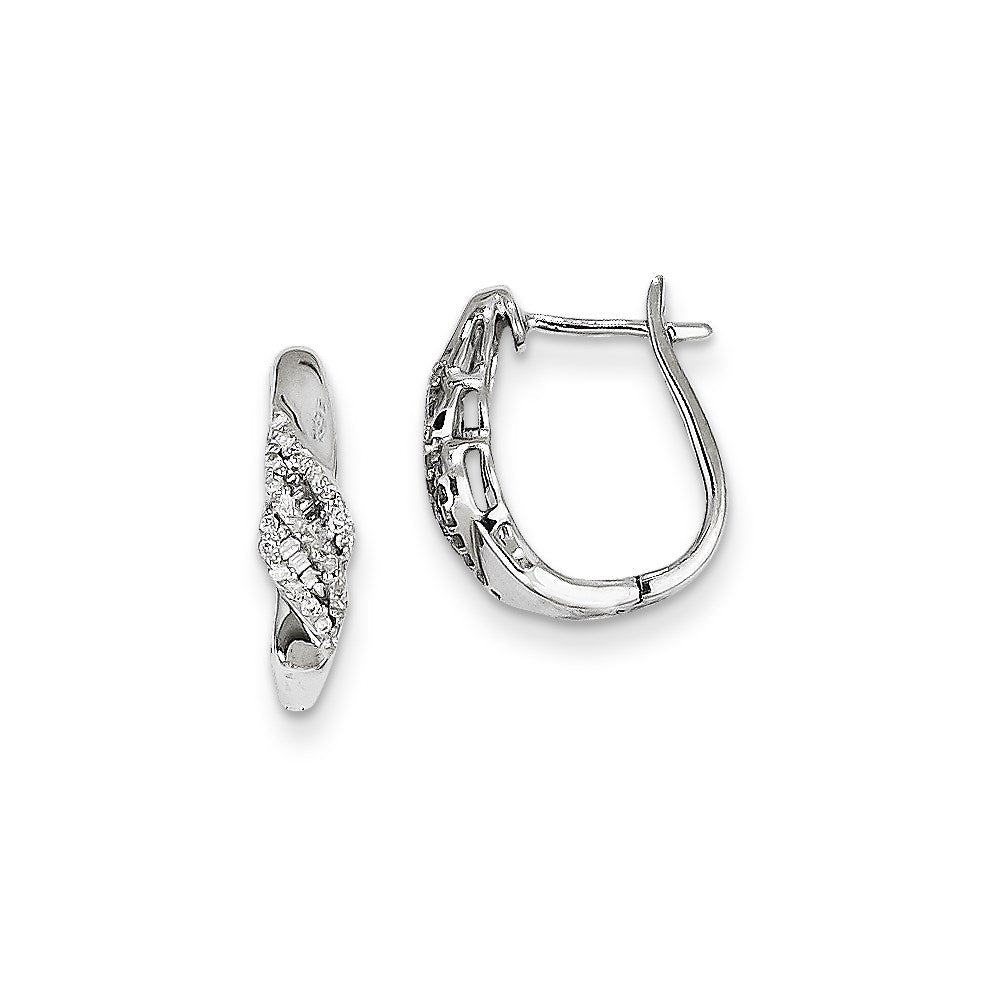 14K Weißgold Ohrringe mit 0,2 ct. Diamant-Baguette-Wirbel und Scharnier