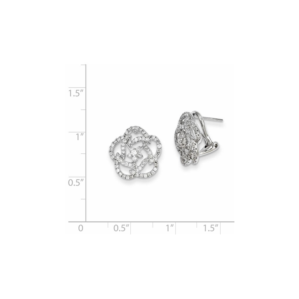 14K Weißgold Diamant-Blumen-Ohrringe mit Omega-Verschluss
