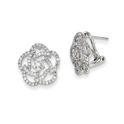 14K Weißgold Diamant-Blumen-Ohrringe mit Omega-Verschluss
