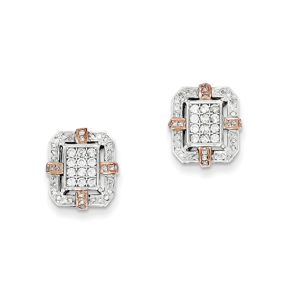 14K Weißgold & Rosé-Rhodium Echte Diamant-Rechteck-Ohrstecker