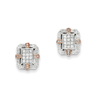 14K Weißgold & Rosé-Rhodium Echte Diamant-Rechteck-Ohrstecker