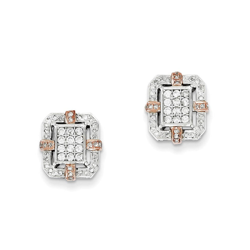 14K Weißgold & Rosé-Rhodium Echte Diamant-Rechteck-Ohrstecker