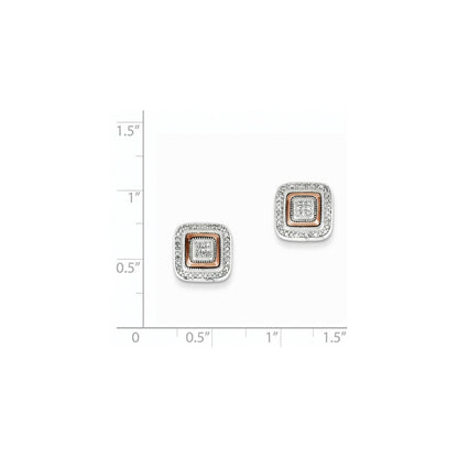 14K Weißgold & Roségold-Rhodiniert Quadratische Diamant-Ohrstecker mit echten Diamanten