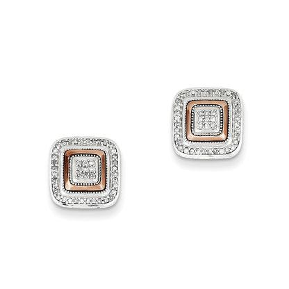 14K Weißgold & Roségold-Rhodiniert Quadratische Diamant-Ohrstecker mit echten Diamanten