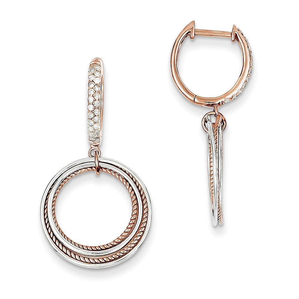 14K Gelbgold Weiß- und Roségold echte Diamant-Creolen mit Klappscharnier Kreis-Ohrhänger