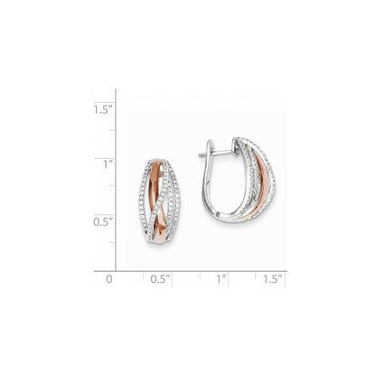 14K Gelbgold Zweifarbig Diamant-Creolen mit Scharnier, echter Diamant