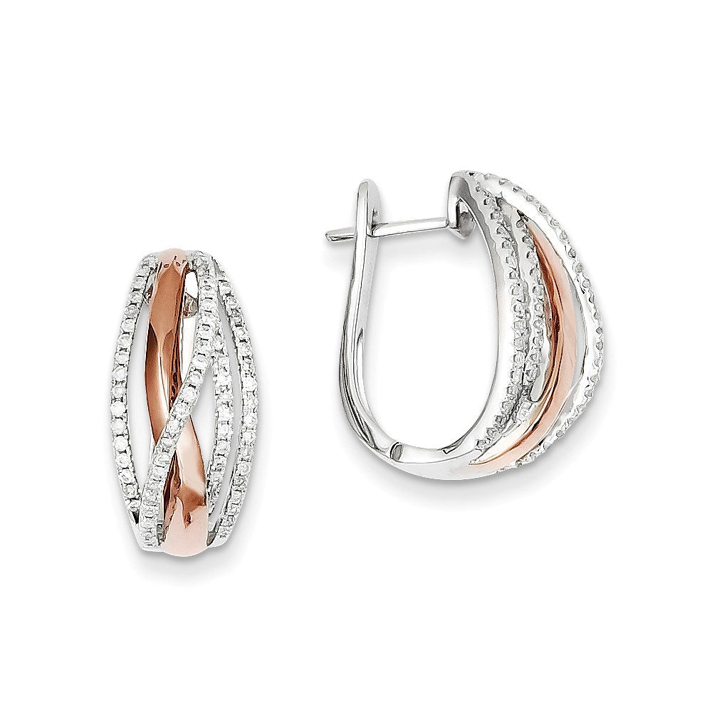 14K Gelbgold Zweifarbig Diamant-Creolen mit Scharnier, echter Diamant
