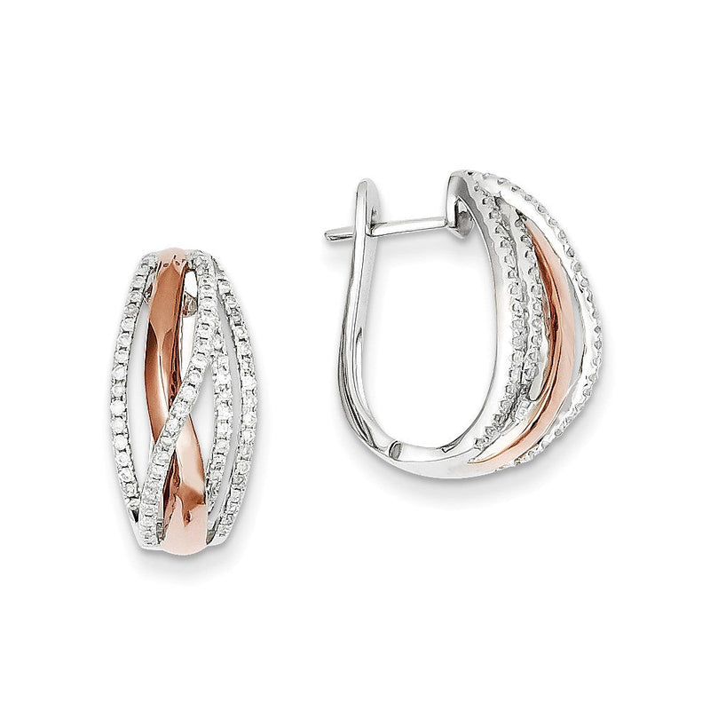 14K Gelbgold Zweifarbig Diamant-Creolen mit Scharnier, echter Diamant