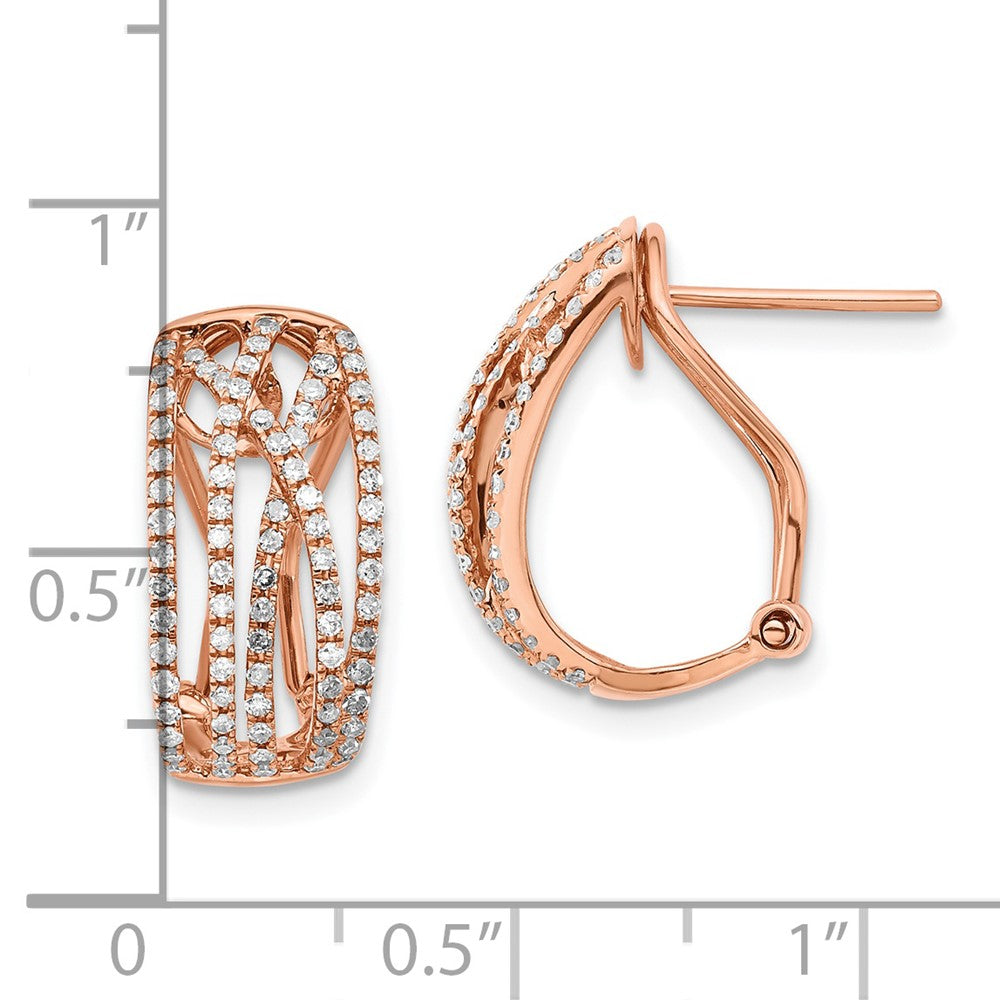 14K Roségold Diamant-Ohrringe mit Omega-Verschluss