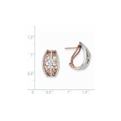 14K Bicolor Gold Ohrringe mit Diamant-Blumen und Omega-Verschluss