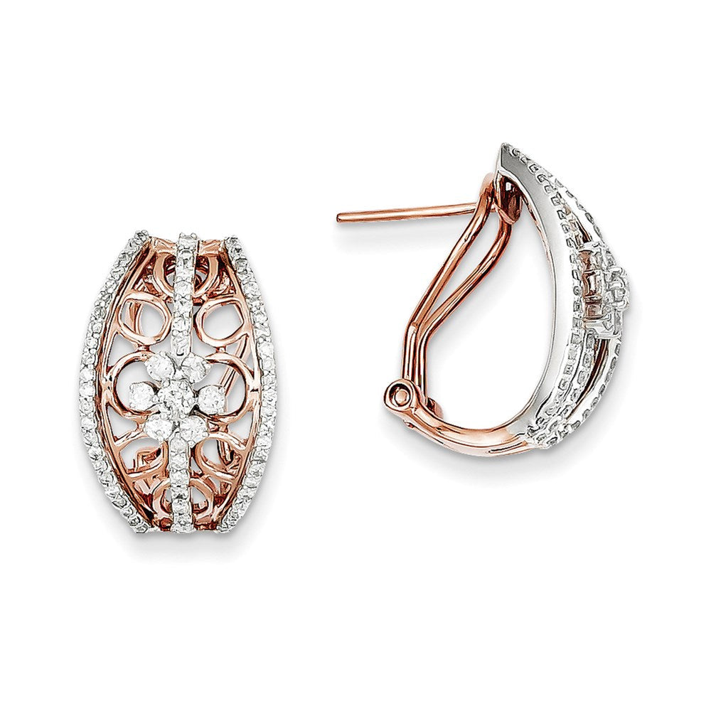 14K Bicolor Gold Ohrringe mit Diamant-Blumen und Omega-Verschluss