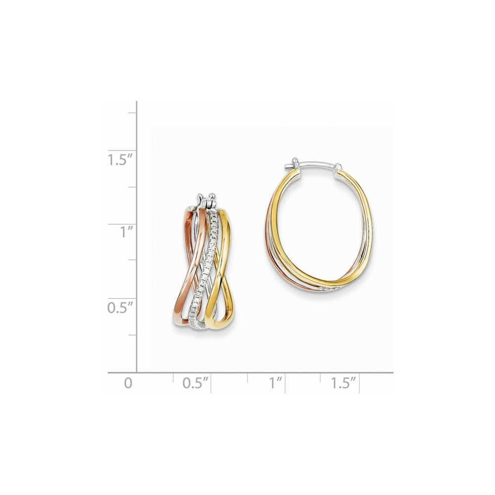 14K Gold Creolen in Gelbgold, Dreifarbig-Gold mit echten Diamanten