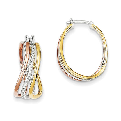 14K Gold Creolen in Gelbgold, Dreifarbig-Gold mit echten Diamanten