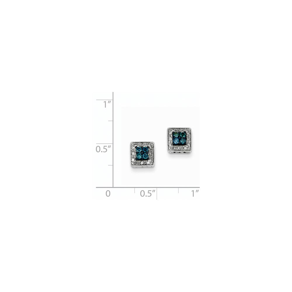 14K Weißgold Ohrstecker eckig mit weißen und blauen Diamanten