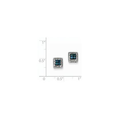 14K Weißgold Ohrstecker eckig mit weißen und blauen Diamanten